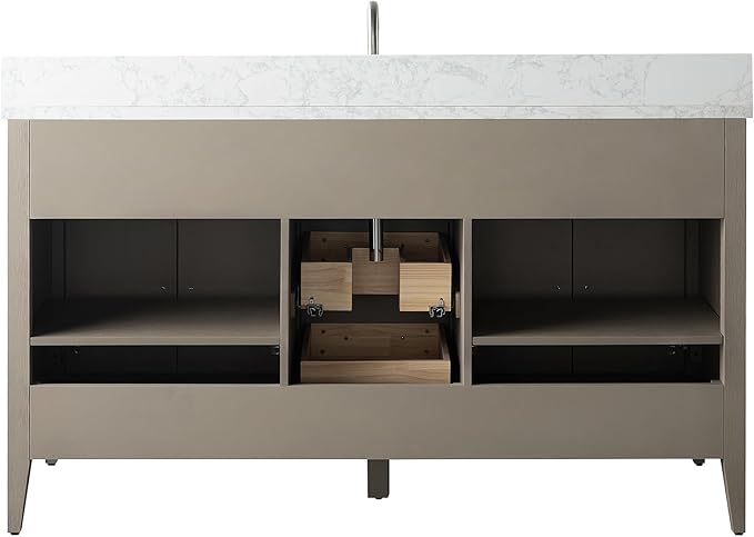 Vanity Art 60 inch Bathroom Vanity with Single Sink & Ceramic Top, Vanity Cabinet with Soft-Closing Doors, Drawers, Solid Wood Frame, Driftwood Gray, VA9060-SDG-BN1