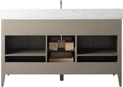Vanity Art 60 inch Bathroom Vanity with Single Sink & Ceramic Top, Vanity Cabinet with Soft-Closing Doors, Drawers, Solid Wood Frame, Driftwood Gray, VA9060-SDG-BN1