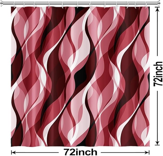 Red Shower Curtain, Modern Abstract Ombre Red Striped Shower Curtain Set for Bathroom Waterproof Shower Curtain with Hooks, 72x72 Inch