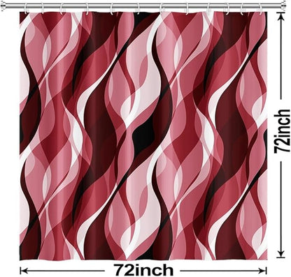 Red Shower Curtain, Modern Abstract Ombre Red Striped Shower Curtain Set for Bathroom Waterproof Shower Curtain with Hooks, 72x72 Inch
