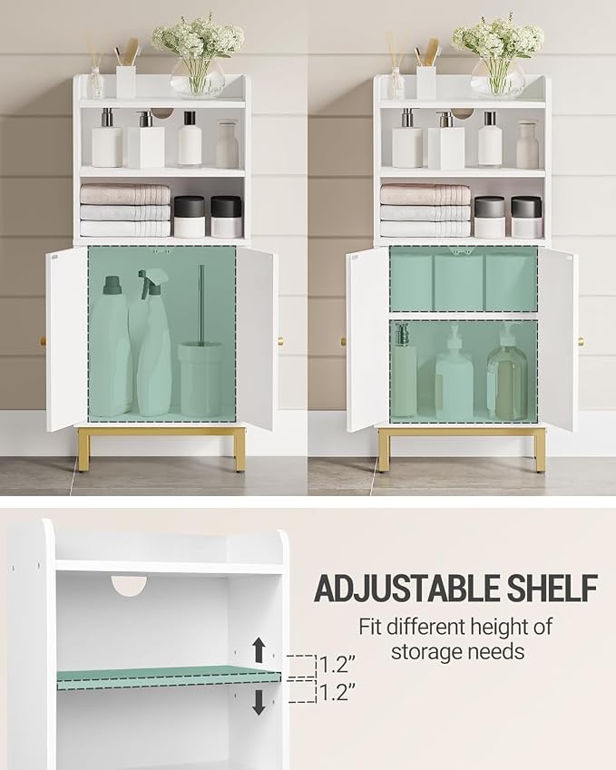 Hzuaneri Bathroom Storage Cabinet, Small Floor Cabinet with 2 Door | Toilet Paper Cabinets, Bathroom Organizer with Adjustable Shelf, for Small Spaces White, Arch Door,7.1" Dx14.6 Wx32.7 H