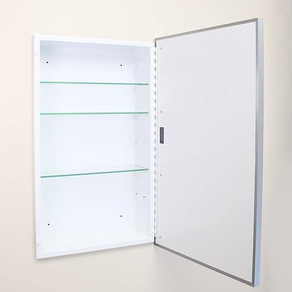 Fox Hollow Furnishings 16x26 Parker Metro Metal Framed Rectangle Recessed Bathroom Medicine Cabinet, Floating Mirror, 14x24 in-Wall Opening, Adjustable Glass Shelves, Magnet Close, Brushed Nickel
