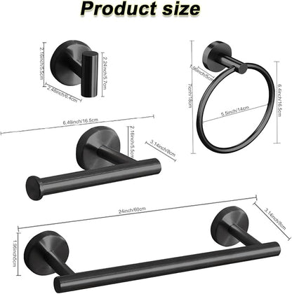 Cilee 10 Piece Matte Black Bathroom Accessories Set, 24 inch Towel Bar Set | Black Towel Bar Ring + Toilet Paper Holder + Robe Towel Hook, Stainless Steel Bathroon Hardware Set