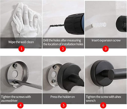 4pcs Matte Black Toilet Paper Holder and Towel Ring Set, Stainless Steel