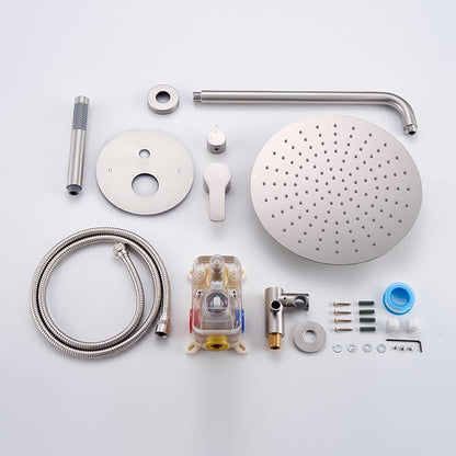 Iriber Brushed Nickel Shower System Wall Mounted Shower Faucet Mixer Set with 12 Inches Rain Shower head and Handheld, Bathroom Shower Trim Kit Contain Pressure Balance Valve