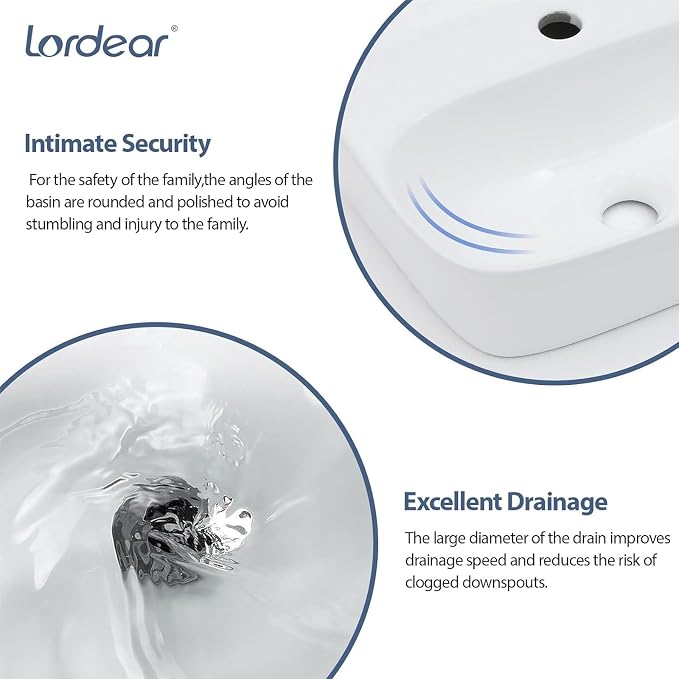 Lordear Wall Mounted Vessel Sink 16x11 Inch, U-Shape White Porcelain Bathroom Sink with Black Faucet and Support Pedestal Legs, Wall Hung Vanity Sink with Towel Rack for Small Bathrooms
