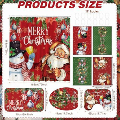 FuWeave 8 Pcs Christmas Shower Curtain Set Bathroom Decor