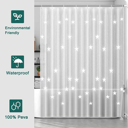 Shower Curtain Liner, White Pentagram Waterproof PEVA Shower Curtains with 3 Duty Heavy Bottom Magnets and 12 Rust Proof Grommets, 72x72 Weighted Shower Liner for Shower Stall, Bathtubs