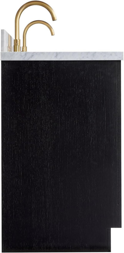 ARIEL Hepburn 66-inch Bathroom Vanity with Sink,Solid Wood, 1.5-inch Italian Carrara Marble Countertop & Backsplash, Double Oval Porcelain Sink, 4 Soft Closing Doors, 6 Dovetail Drawers, Black Oak