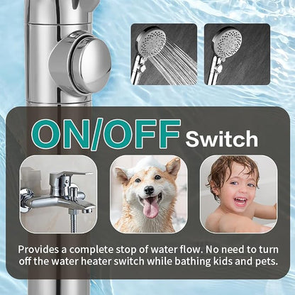 Handheld Shower Head with 79" Extra Long Hose 7 Modes, Chrome | High Pressure Shower Head with On/Off Switch Button, Powerful Wash Modes, for Baby and Pets Bath