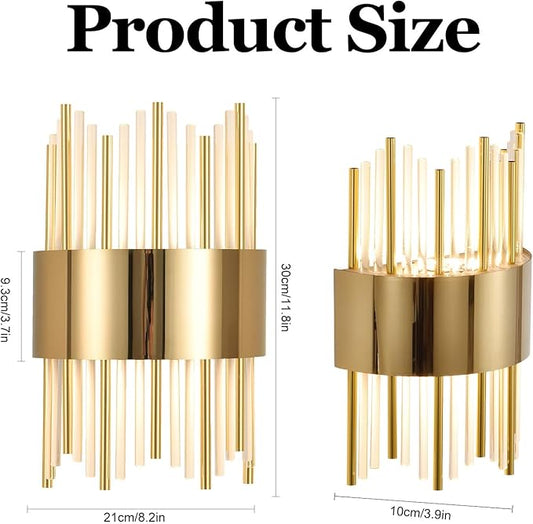 Gold Wall Sconces set of 2, LED Dimmable Modern Crystal Wall Sconces Set of Two, Gold Wall Light, Vanity Mirror Light, for Bedroom, Living Room, Dining Room, Dimmable LED 0-32W with Light Source,3000K