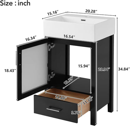 Merax 20 Inch Bathroom Vanity with Ceramic Sink and Ample Storage,Ideal for Small Bathrooms,Black