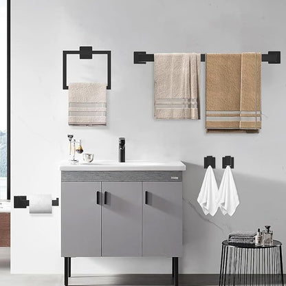 10-Piece Matte Black Bathroom Hardware Accessories Set Including 23.6 Inch Bath Towel Bar, Towel Rings, Bath Toilet Paper Holders, Robe Towel Hooks Set for Bathroom Stainless Steel Wall Mounted