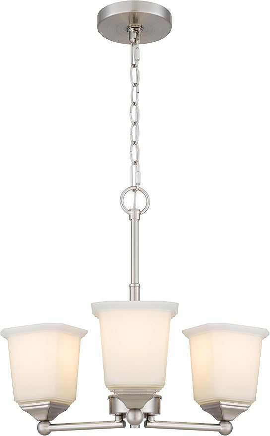 Nox 3-Light Chandelier Pendant Ceiling Light Brushed Nickle White Glass Shade Adjustable Height for Hallway, Entryway, Passway, Dining, Bedroom, Kitchen, Balcony Living Room