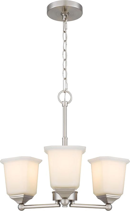 Nox 3-Light Chandelier Pendant Ceiling Light Brushed Nickle White Glass Shade Adjustable Height for Hallway, Entryway, Passway, Dining, Bedroom, Kitchen, Balcony Living Room