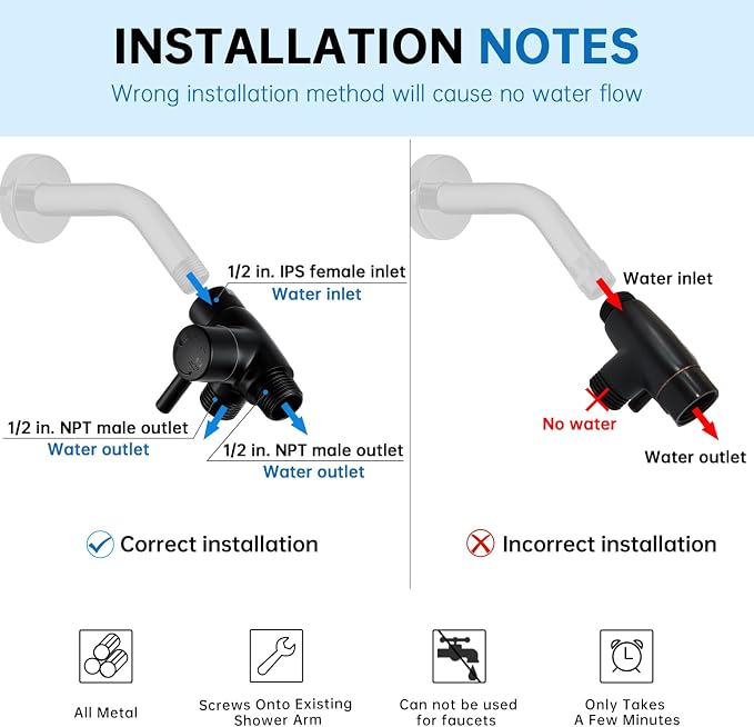 G-Promise Solid Metal 3-Way Shower Diverter Valve (Matte Black) | Smooth Knob Switch, Spray Separately or Both, Anti-Leak, Easy to Install, Standard Connections, Universal Replacement Part
