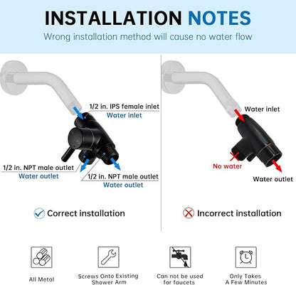 G-Promise Solid Metal 3-Way Shower Diverter Valve (Matte Black) | Smooth Knob Switch, Spray Separately or Both, Anti-Leak, Easy to Install, Standard Connections, Universal Replacement Part