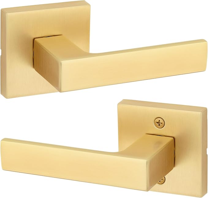 Kwikset Singapore Interior Passage Door Handle, Lever for Closet and Hallway Doors, Reversible Non-Locking Handle Lever, Satin Brass, with Microban Protection