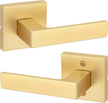 Kwikset Singapore Interior Passage Door Handle, Lever for Closet and Hallway Doors, Reversible Non-Locking Handle Lever, Satin Brass, with Microban Protection