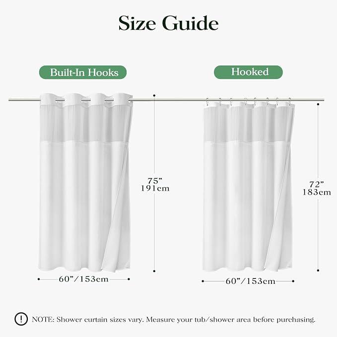 White Hook Free Waffle Shower Curtain & Snap-in Fabric Liner,60x75 | Less Time to install, 3 in 1 Fabric Shower Curtain and Liner Set with Magnets, Stall, Shower Curtains for Bathroom