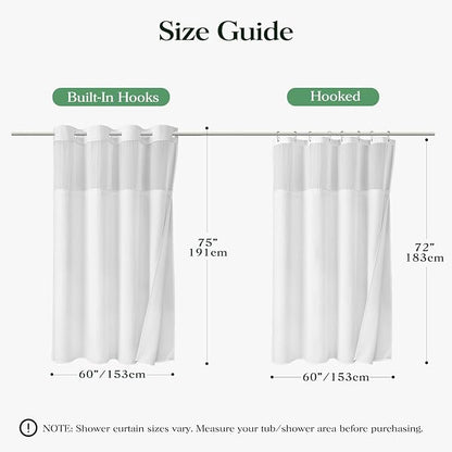 White Hook Free Waffle Shower Curtain & Snap-in Fabric Liner,60x75 | Less Time to install, 3 in 1 Fabric Shower Curtain and Liner Set with Magnets, Stall, Shower Curtains for Bathroom
