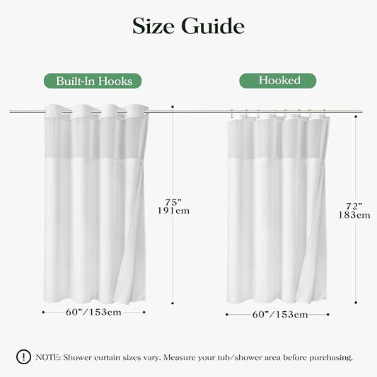 White Hook Free Waffle Shower Curtain & Snap-in Fabric Liner,60x75 | Less Time to install, 3 in 1 Fabric Shower Curtain and Liner Set with Magnets, Stall, Shower Curtains for Bathroom