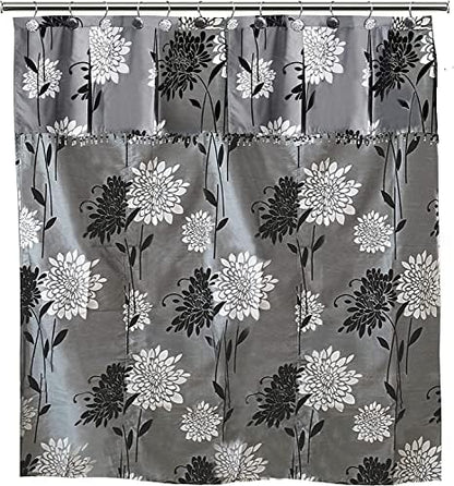 Zahari Home 13pc Erica Bathroom Fabric Shower Curtain Sets Bathroom Shower Curtain & 12 Shower Bathroom Hooks Modern Classic Luxury Contemporary Decor Grey Shower Curtain Stylish Bath Sets
