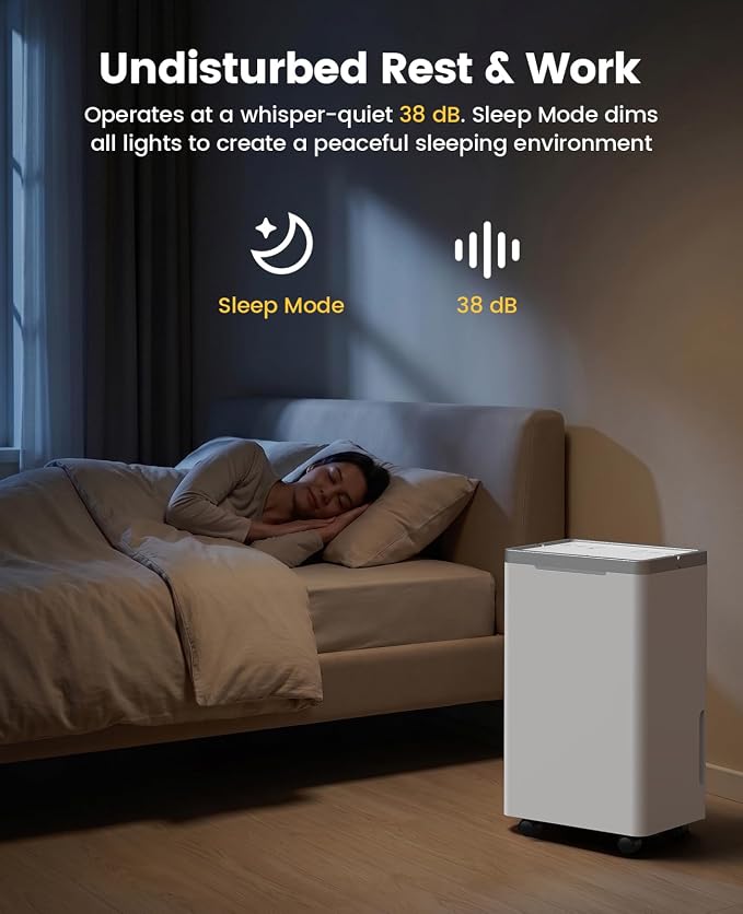 34 Pints Dehumidifier for Basement, with Drain Hose, 38dB Quiet, 2500 Sq.Ft | Continuous Drain, Auto Defrost, 24H Timer, Child Lock, Smart Humidity Control for Home, Large Room, Bedroom, Bathroom