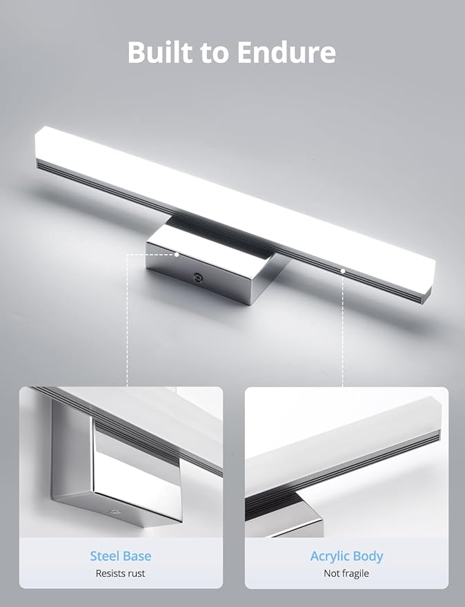 Modern Bathroom Light Fixtures Over Mirror, Vanity Wall Lamp Chrome | Small 16 Inch, Gentle Shadow Free, Linear Sconce Bar, for Makeup, Minimalist, IP44 Rustproof, 6000K Cool White, 2 Pack