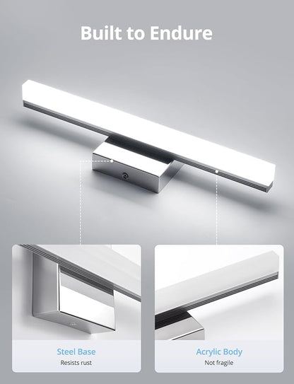 Modern Bathroom Light Fixtures Over Mirror, Vanity Wall Lamp Chrome | Small 16 Inch, Gentle Shadow Free, Linear Sconce Bar, for Makeup, Minimalist, IP44 Rustproof, 6000K Cool White, 2 Pack