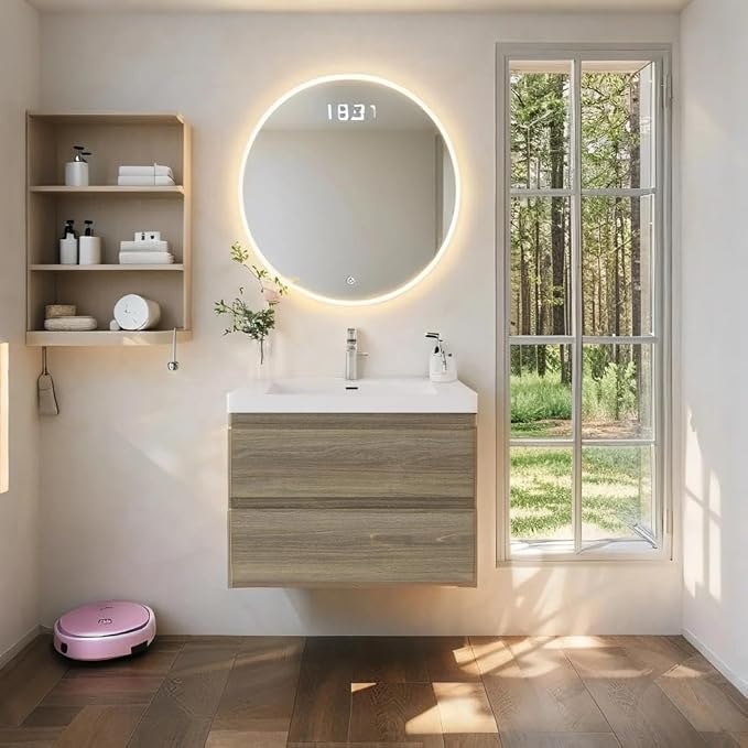 Floating Vanity Bathroom, 30 Inch Bathroom Vanity with Sink, Wall Mounted Single Sink Bathroom Vanity, Soft Closed 2 Drawers, Integrated Sink (Ash Grey)