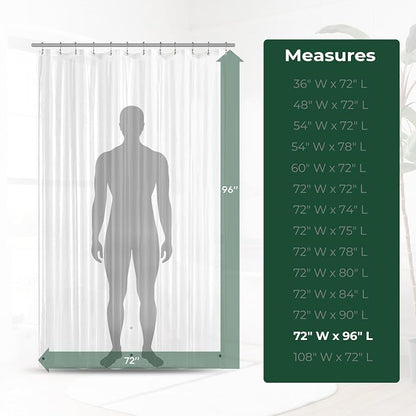 Clear Shower Curtain Liner with Side Suction Cups, Premium PEVA Plastic Shower Liner with 3 Magnets, Waterproof Bathroom Curtain, 72 x 96, Clear