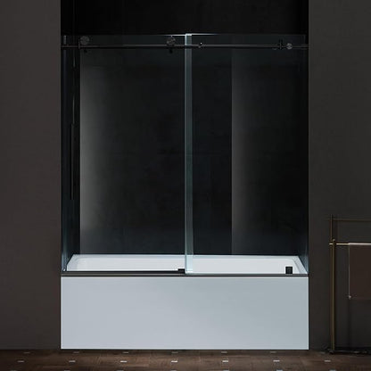 Woodbridge Frameless Single Sliding Shower Doors in Matte Black Finish, 57.5-60" Width x 62" Height with 3/8"(10mm) Clear Tempered Glass, Soft Close System and Explosion-Proof Film, BSDC6062-MB
