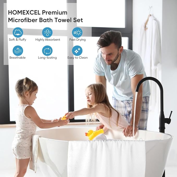HOMEXCEL 4PK Bath Towel Set, 30x60 in, Absorbent Large Towels for Bathroom | Ultra Soft, Lightweight, Quick Dry Towels for Pool, Beach, Swim, Yoga, SPA, White