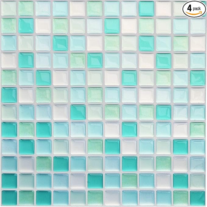 3D Mosaic Tile Sticker Removable Wallpaper Tile Red, 3D Self Adhesive Wall Tiles Bathroom Wall Tiles for Kitchen Backsplash Blue,PVC Square Decorative Vinyl Decals,4 Sheets