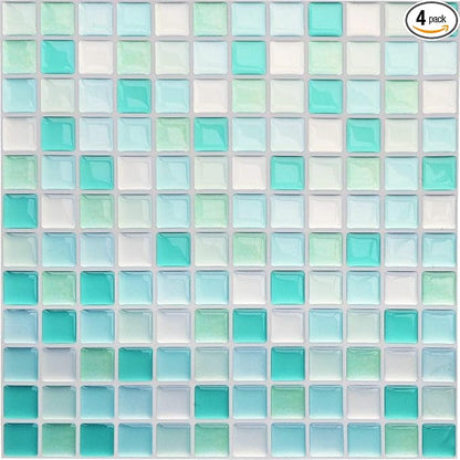 3D Mosaic Tile Sticker Removable Wallpaper Tile Red, 3D Self Adhesive Wall Tiles Bathroom Wall Tiles for Kitchen Backsplash Blue,PVC Square Decorative Vinyl Decals,4 Sheets