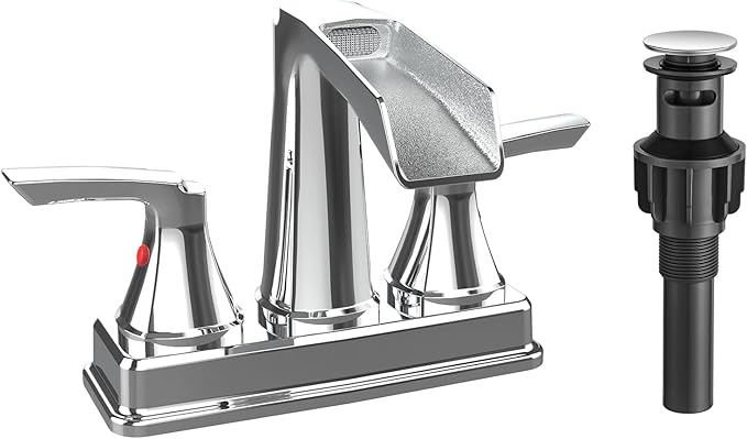 Fapully Bathroom Faucet, Waterfall Bathroom Sink Faucet Widespread, 4 Inch Centerset Chrome Faucet for Bathroom Sink with Pop-up Drain