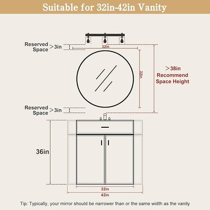 Round Wood Mirror 32 inch Circle Wall Mirror for Bathroom Round Wall Mirror for Wall Decor, Vanity, Entryway Living Room (White)