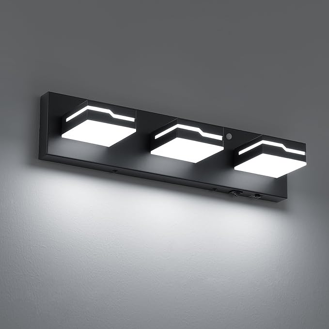 LED Modern Bathroom Vanity Light Fixtures 3-Light, 19 inch 3CCT Dimmable Nickel Motion Sensor Vanity Lights for Bathroom Lighting Fixtures Over Mirror, with 350° Rotatable Acrylic Heads
