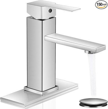 Brushed Nickel Bathroom Faucet YXOCVIR Single Hole with Pop-up Drain Single Handle Bathroom Faucet Suitable for Vanity Sinks RV Suitable for 1 or 3-Hole Installation