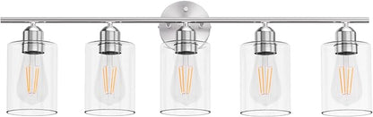 Espird Bathroom Vanity Light Fixtures Brushed Nickel Bathroom Lighting Fixture, 5 Lights Bathroom Light Fixture Over Mirror, Modern Black Vanity Light, Wall Sconces with Glass Shades