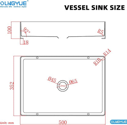Black Rectangular Bathroom Vessel Sink: 20"x14" Modern Vanity Washbasin | Above Counter Lavatory Basin with Stainless Stee PVD Coating Pop Up Drain for Home Hotel Office Toilet Renovation Decoration