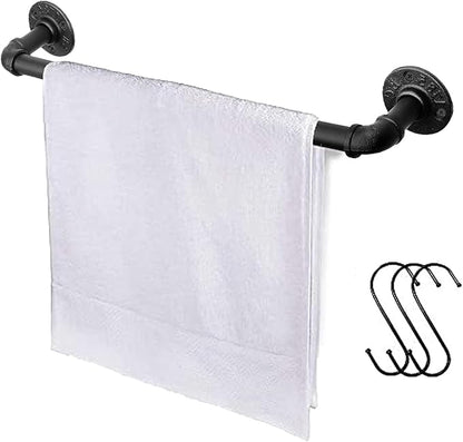 Industrial Pipe Towel Rack Towel Bar, Heavy Duty Wall Mounted Rustic Farmhouse Bath Towel Holder for Bathroom (Black, 18 Inch)