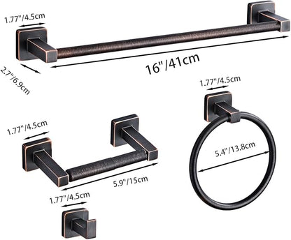 Bathroom Hardware Set 4 Pieces,Oil Rubbed Bronze Towel Bar Set Stainless Steel Wall Mounted, Includes 16In Hand Towel Bar, Towel Ring, Robe Towel Hooks,Toilet Paper Holder, Bathroom Towel Rack Set