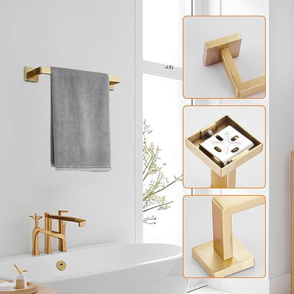 Bathroom Hardware Set 24-Inch Towel Bar,2pcs Towel Hook,Toilet Paper Holder,Hand Towel Holder Stainless Steel Brushed Gold Bathroom Accessories GTS3190BG | SUS304 Stainless Steel,finished by Brushed Gold