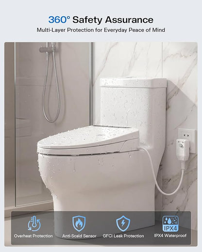 Smart Bidet Toilet Seat Elongated, KEETO Electric Heated Seat with Instant Warm Water, Warm Air Dryer, Front & Rear Wash, Oscillating Nozzle, Wireless Remote, Night Light, Soft Close Lid