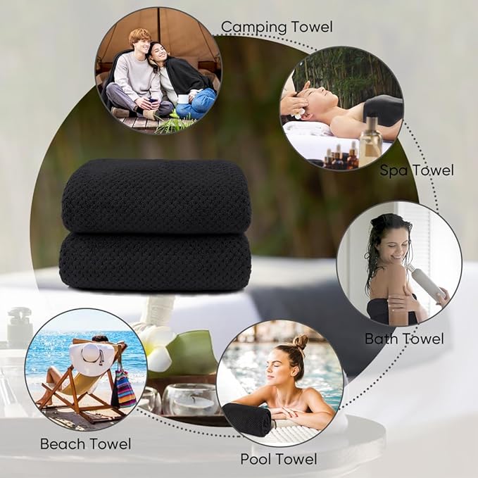 HOMEXCEL Bath Sheets 2PK, 35x70 in, Absorbent&Soft, Extra Large Bath Towel | Lightweight and Quick Drying Microfiber Towels for Bathroom, Yoga, SPA, Fitness, Black