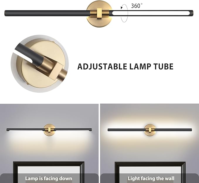 31" Black and Gold Vanity Light Bathroom Light Fixtures Over Mirror, 360° Rotatable LED Brushed Gold and Black Vanity Lights for Bathroom,18W 4000K Modern Vanity Light Bar for Bedroom Hallway Entryway