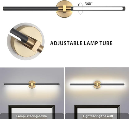 31" Black and Gold Vanity Light Bathroom Light Fixtures Over Mirror, 360° Rotatable LED Brushed Gold and Black Vanity Lights for Bathroom,18W 4000K Modern Vanity Light Bar for Bedroom Hallway Entryway