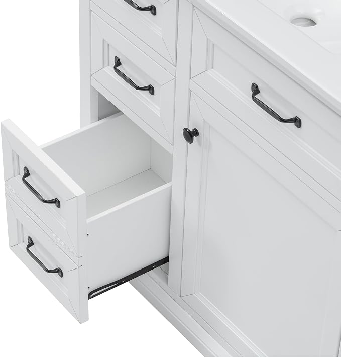 36" Bathroom Vanity with Ceramic Sink,Freestanding Storage Cabinet w/Soft-Close Door and 2 Tip-Out & 2 Drawers,Undermount Single Basin Bath Vanity Set w/Adjustable Shelf,White